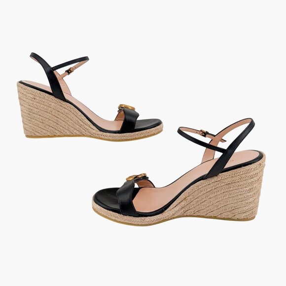 Gucci Aitana GG Marmont Black Leather Espadrille Wedge Sandals Size 41 US 11 - Picture 10 of 14